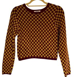 Daydreamer Fig Check Cropped Sweater Size‎ Medium
